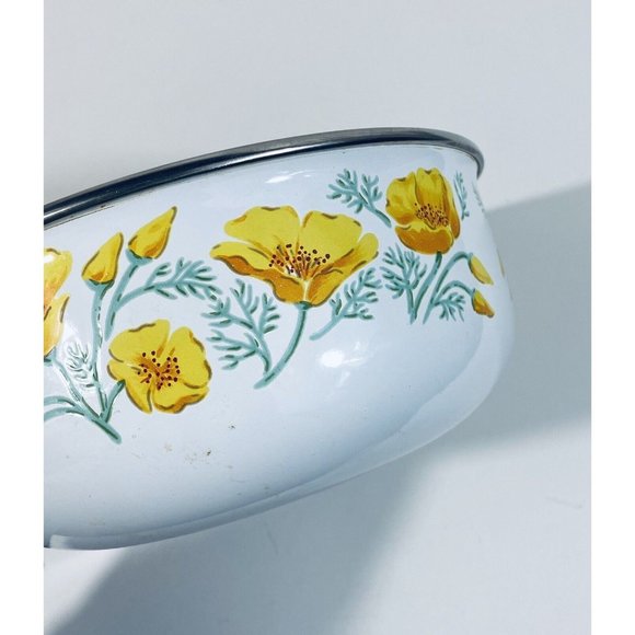 Vintage Enamelware Nesting Bowl Yellow Orange Poppies Flowers Kobe Kitchen Japan - Picture 1 of 6